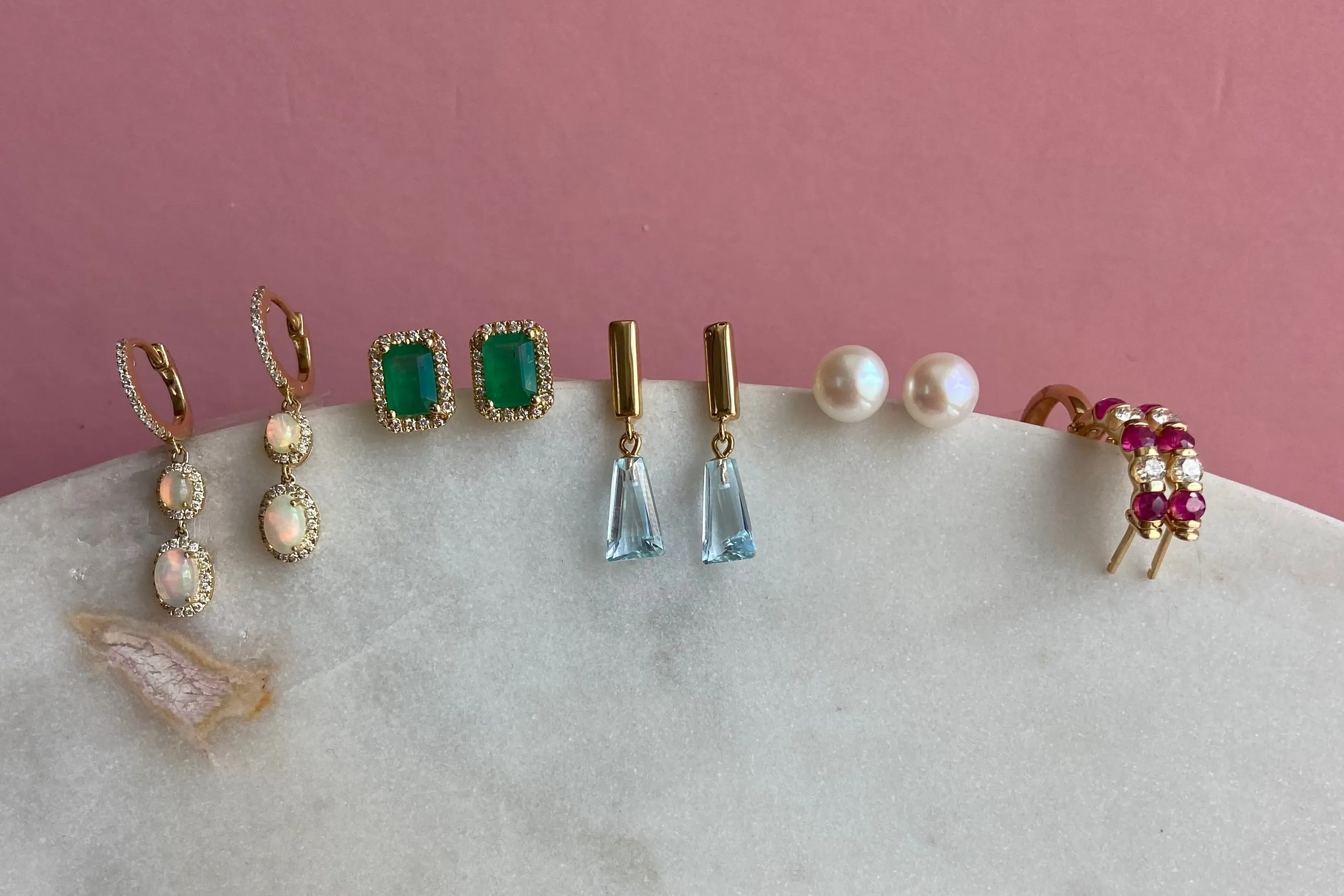 Opal dangle earrings with diamonds