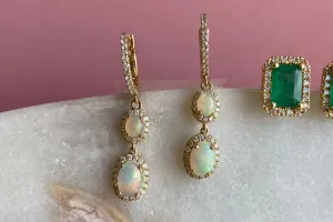 Opal dangle earrings with diamonds