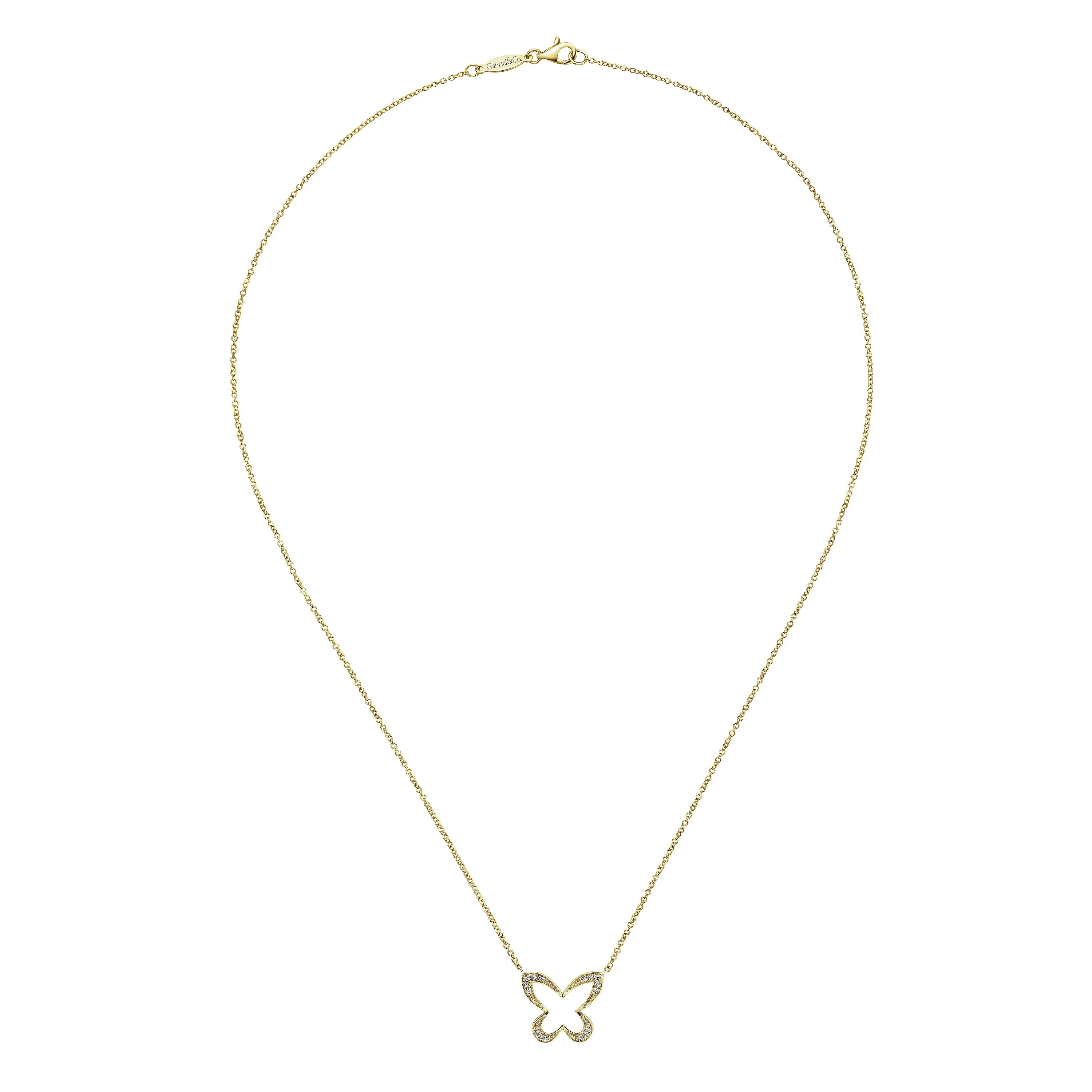 Open Diamond Butterfly Pendant Necklace