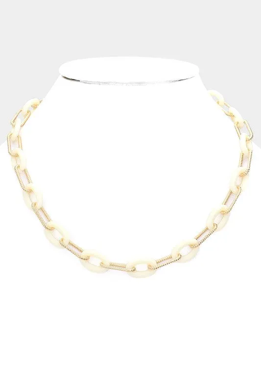 Oval Acetate Metal Link Necklace