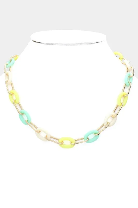 Oval Acetate Metal Link Necklace