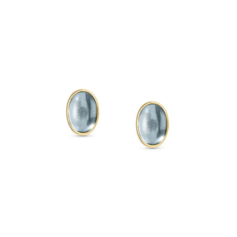 Oval Cabochon YG Stud Earrings Blue Topaz