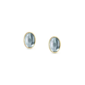 Oval Cabochon YG Stud Earrings Blue Topaz