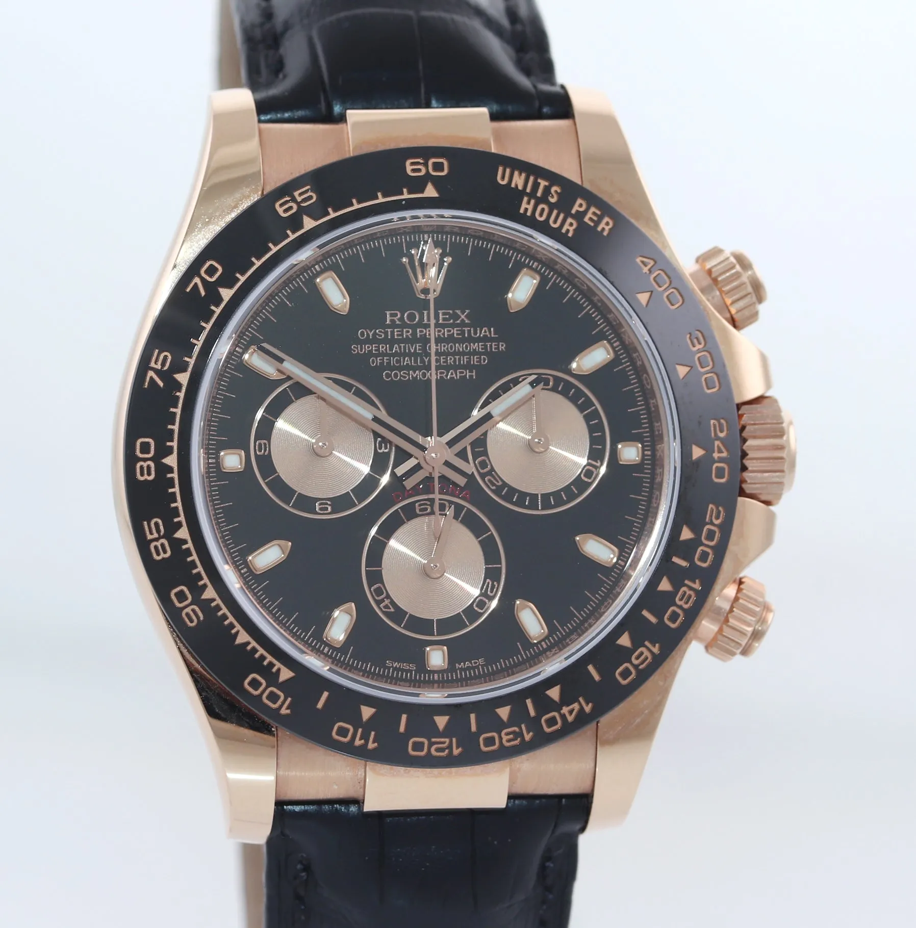 PAPERS NEW Rolex Daytona Ceramic 116515LN Rose Gold Black Leather Watch Box