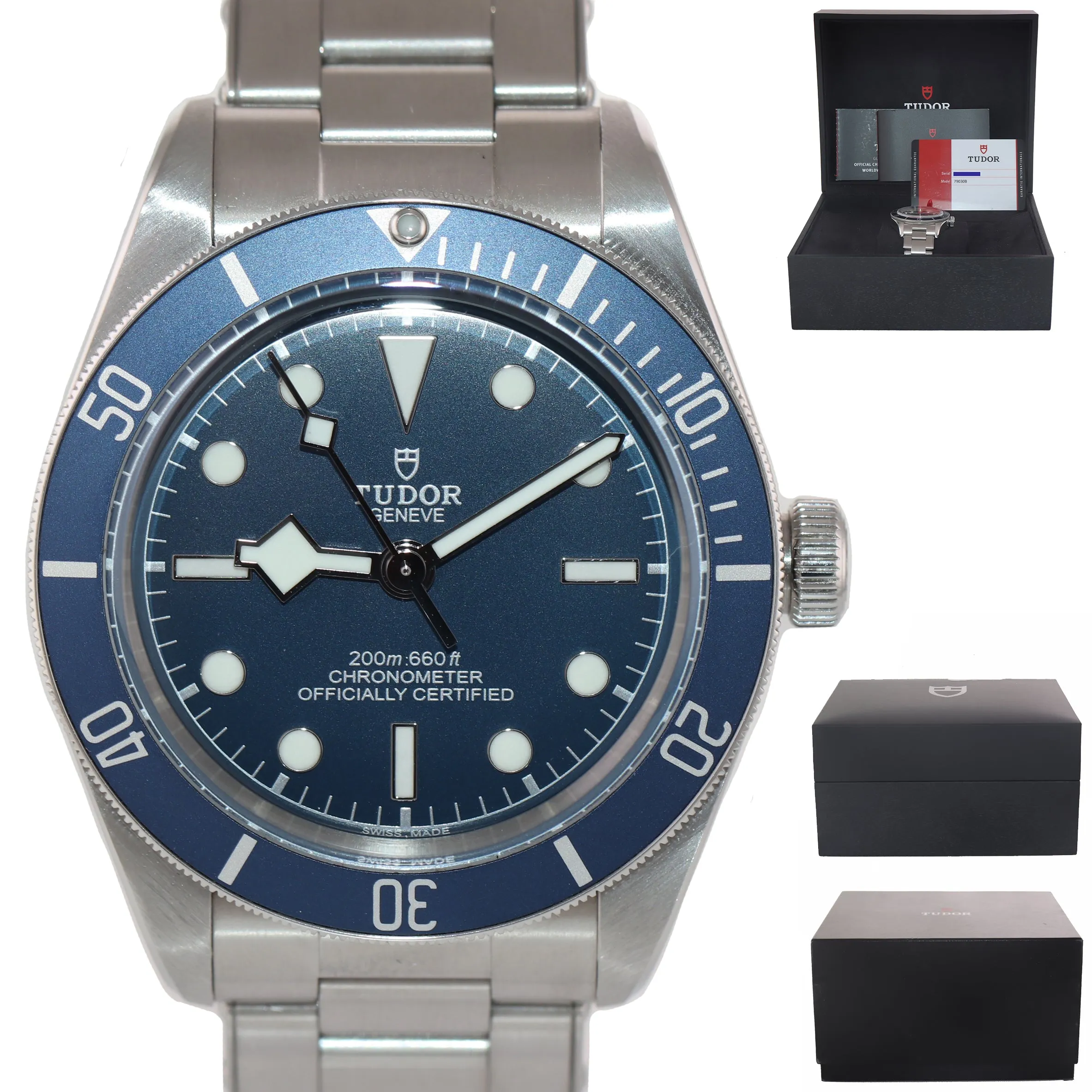 PAPERS Tudor Black Bay Fifty Eight 58 BLUE Stainless Steel Watch 79030B