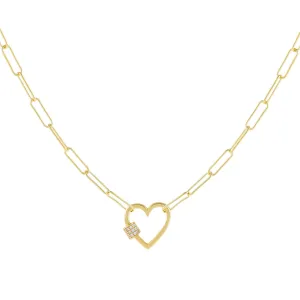 Pavé Heart Toggle Oval Link Necklace