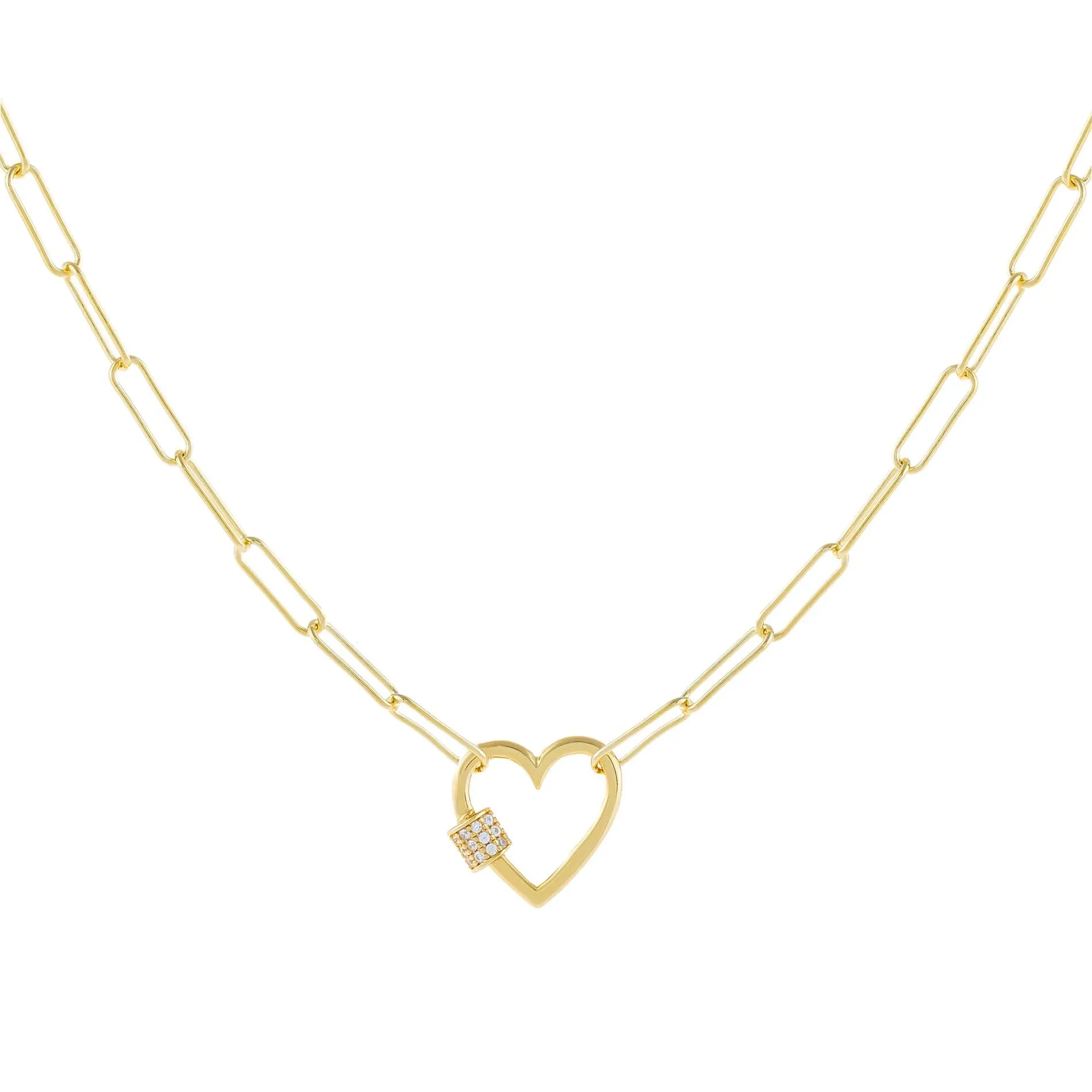Pavé Heart Toggle Oval Link Necklace