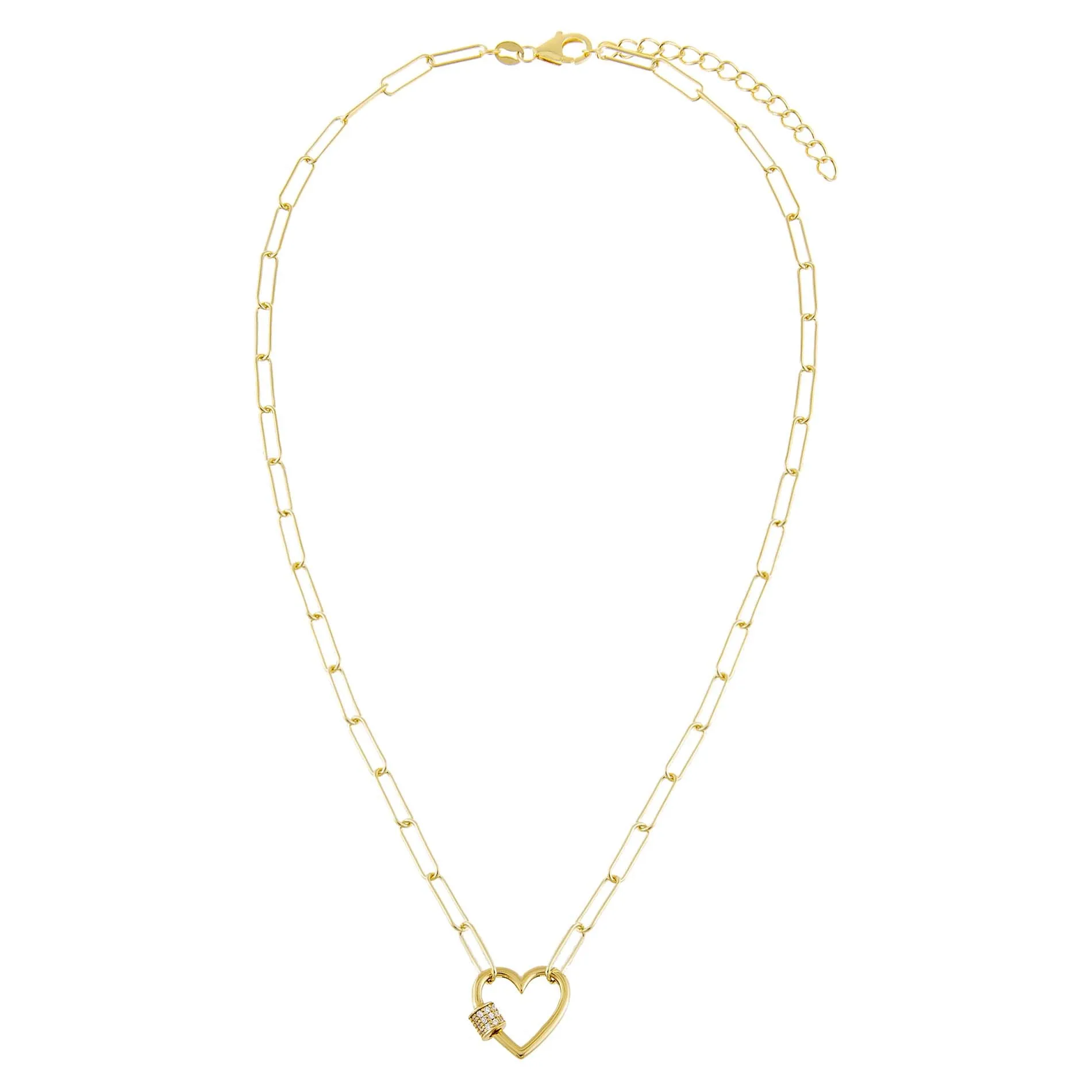 Pavé Heart Toggle Oval Link Necklace