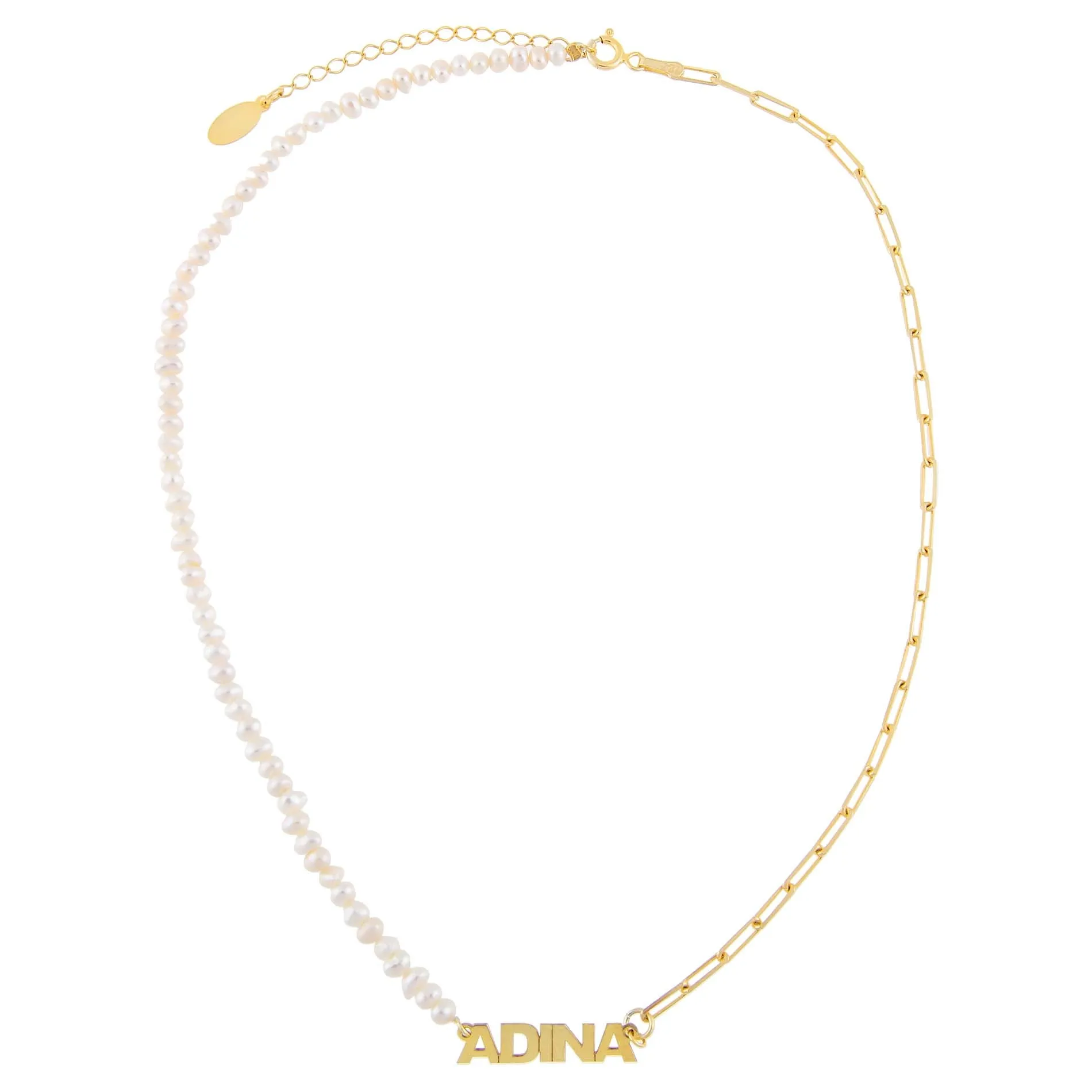 Pearl X Link Mini Nameplate Necklace