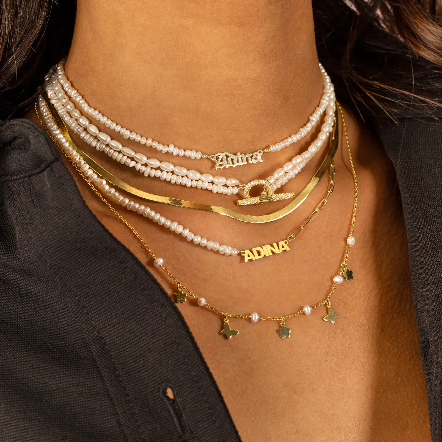 Pearl X Link Mini Nameplate Necklace
