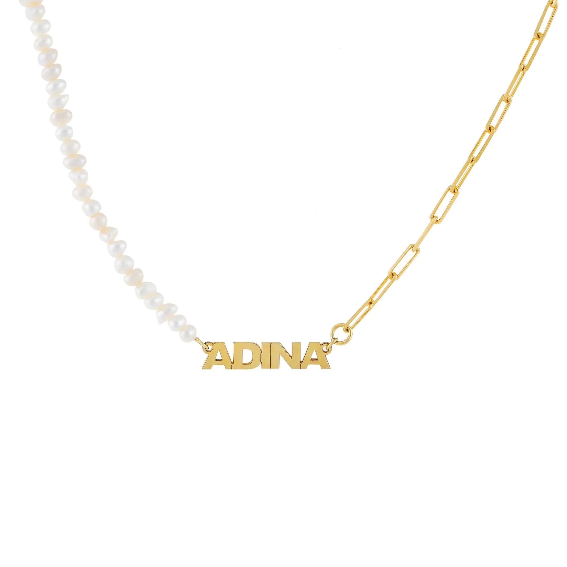 Pearl X Link Mini Nameplate Necklace