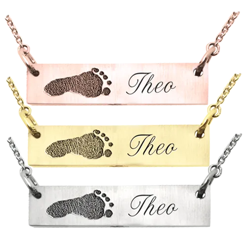 Personalized Bar Pendant Horizontal Footprint Necklace or Bracelet