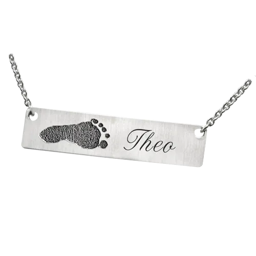 Personalized Bar Pendant Horizontal Footprint Necklace or Bracelet