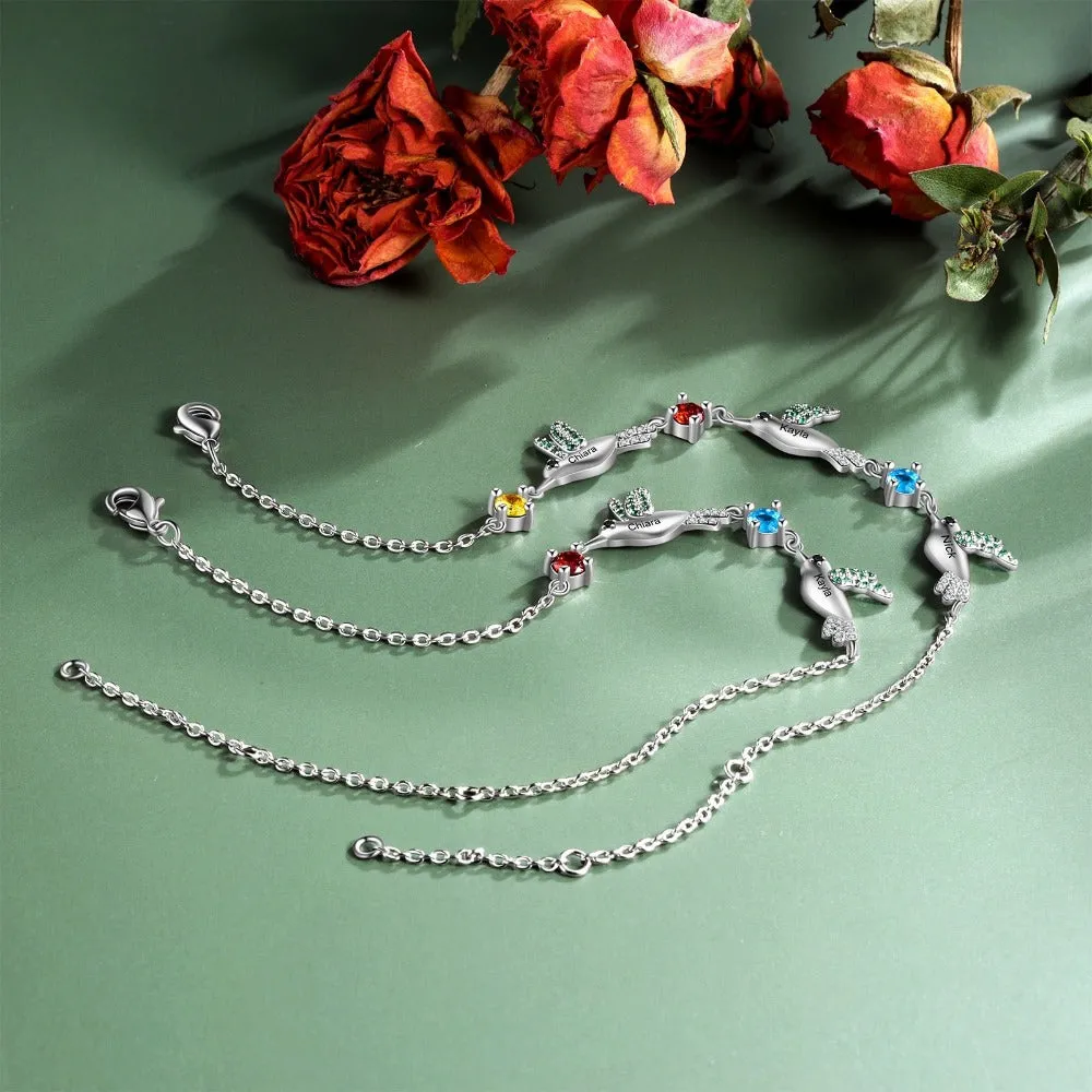 Personalized Hummingbird With 3 Birthstones Bracelets For Women