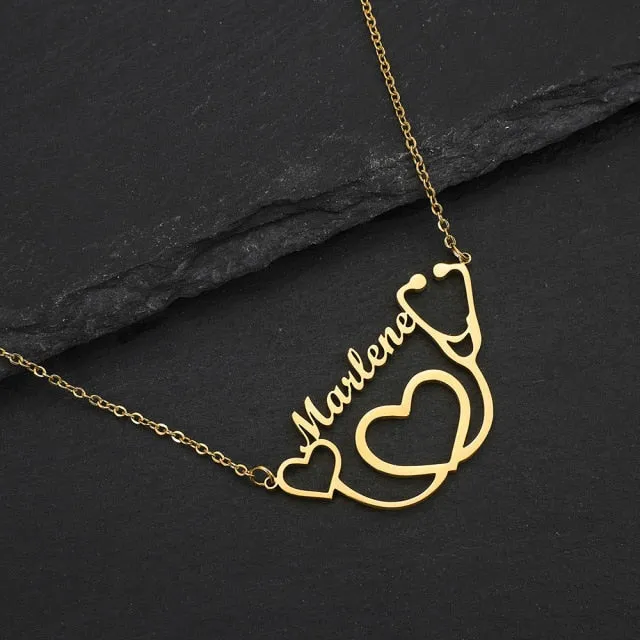 Personalized Two Names Necklace with a underlined heart For Women Men Gold Silver Chain Lovers