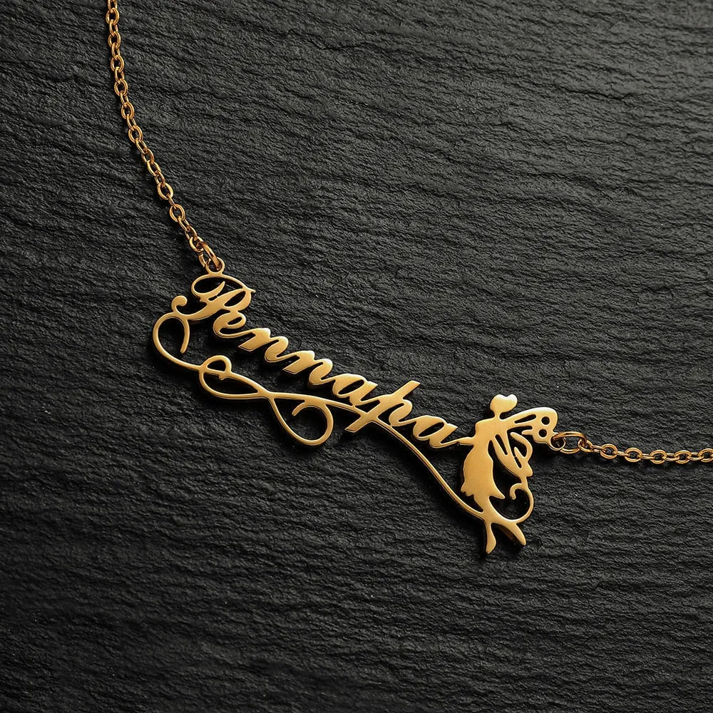 Personalized Two Names Necklace with a underlined heart For Women Men Gold Silver Chain Lovers