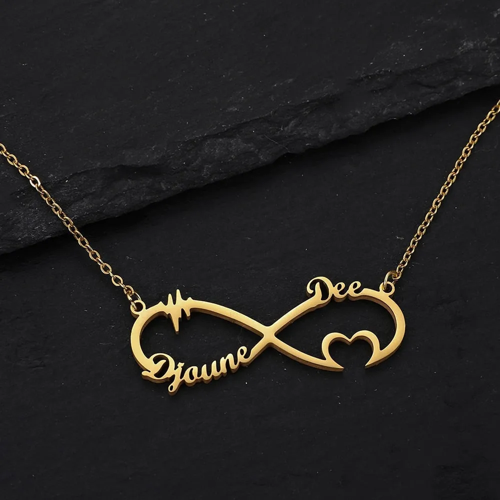 Personalized Two Names Necklace with a underlined heart For Women Men Gold Silver Chain Lovers