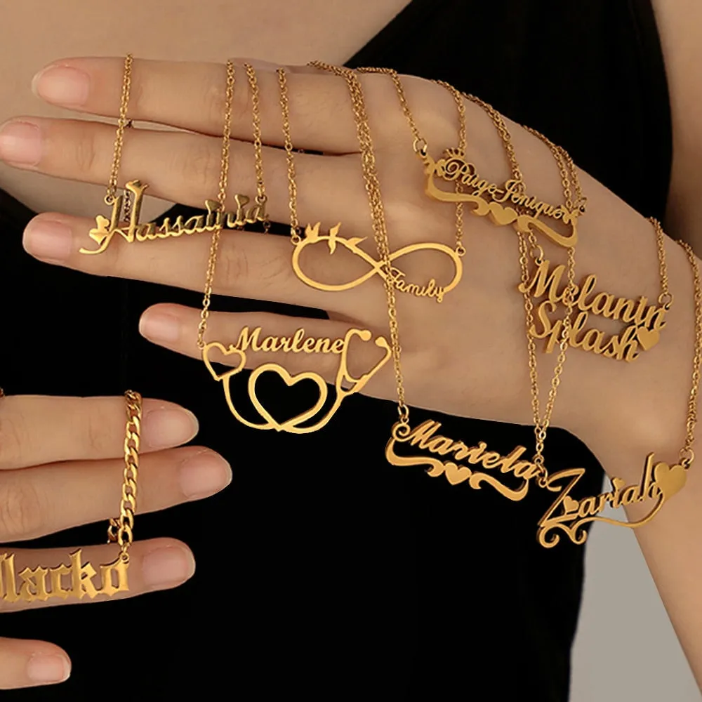 Personalized Two Names Necklace with a underlined heart For Women Men Gold Silver Chain Lovers