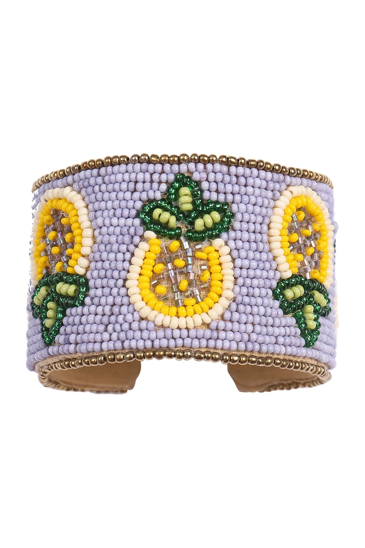 PINEAPPLE PATTERN SEED BEAD WIDE CUFF BRACELET