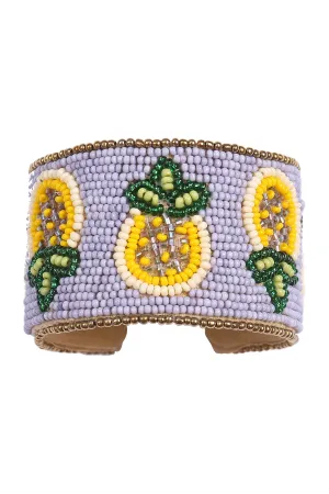 PINEAPPLE PATTERN SEED BEAD WIDE CUFF BRACELET