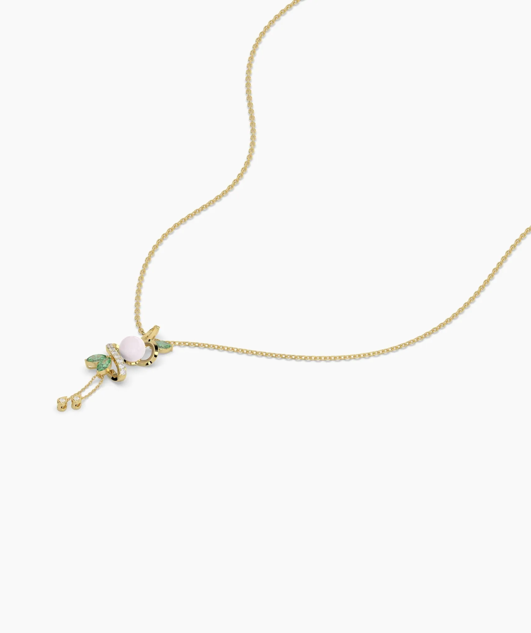 Pink & Green Gemstone Floral Pendant