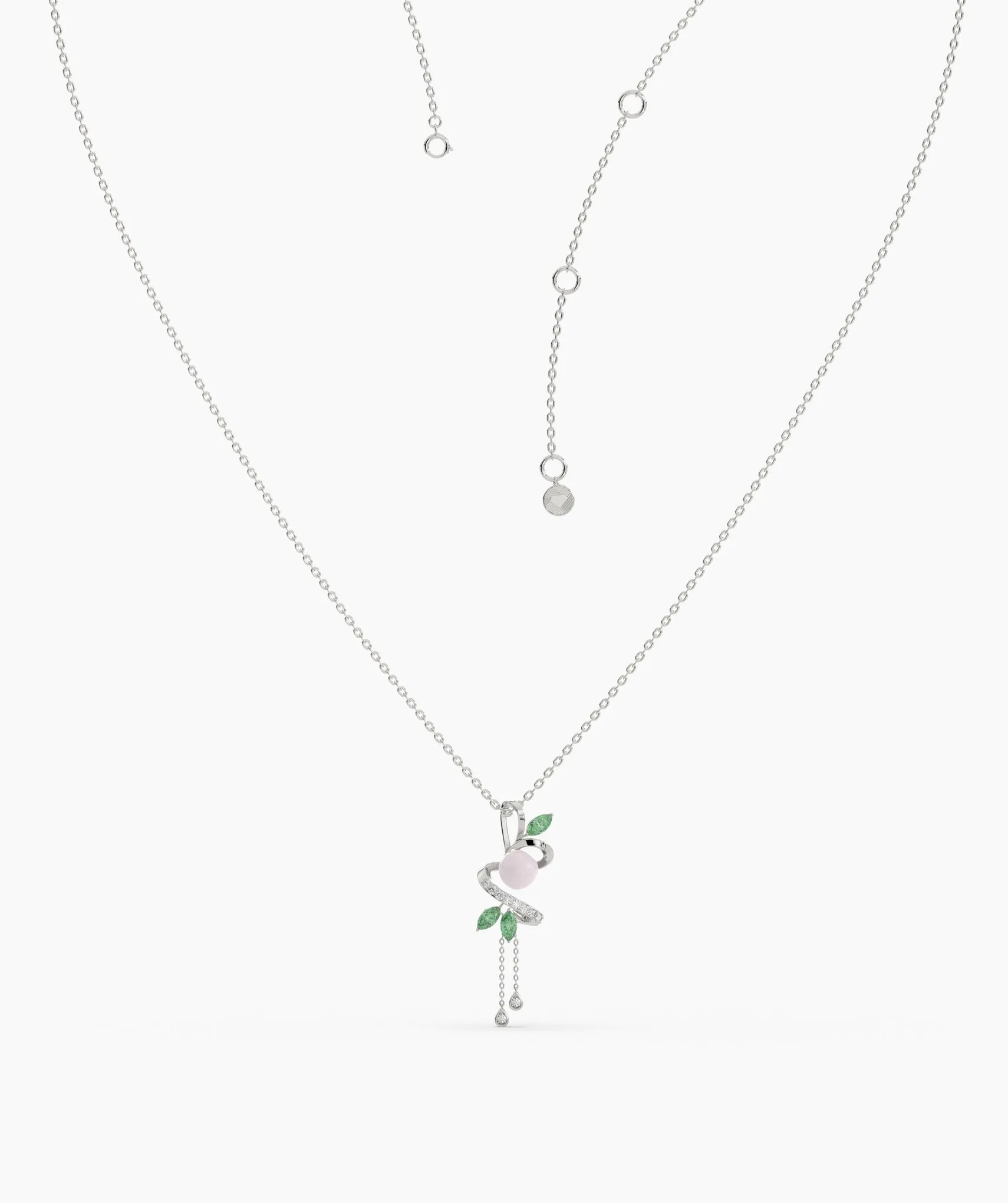 Pink & Green Gemstone Floral Pendant