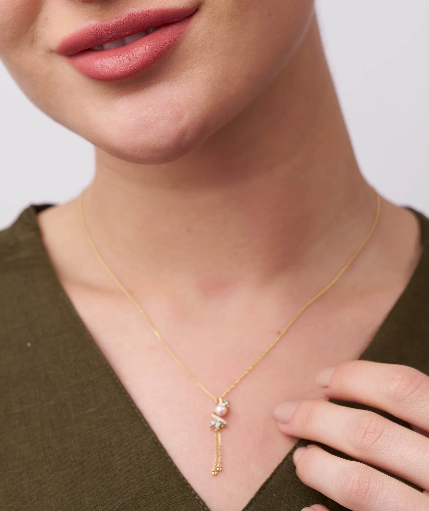 Pink & Green Gemstone Floral Pendant