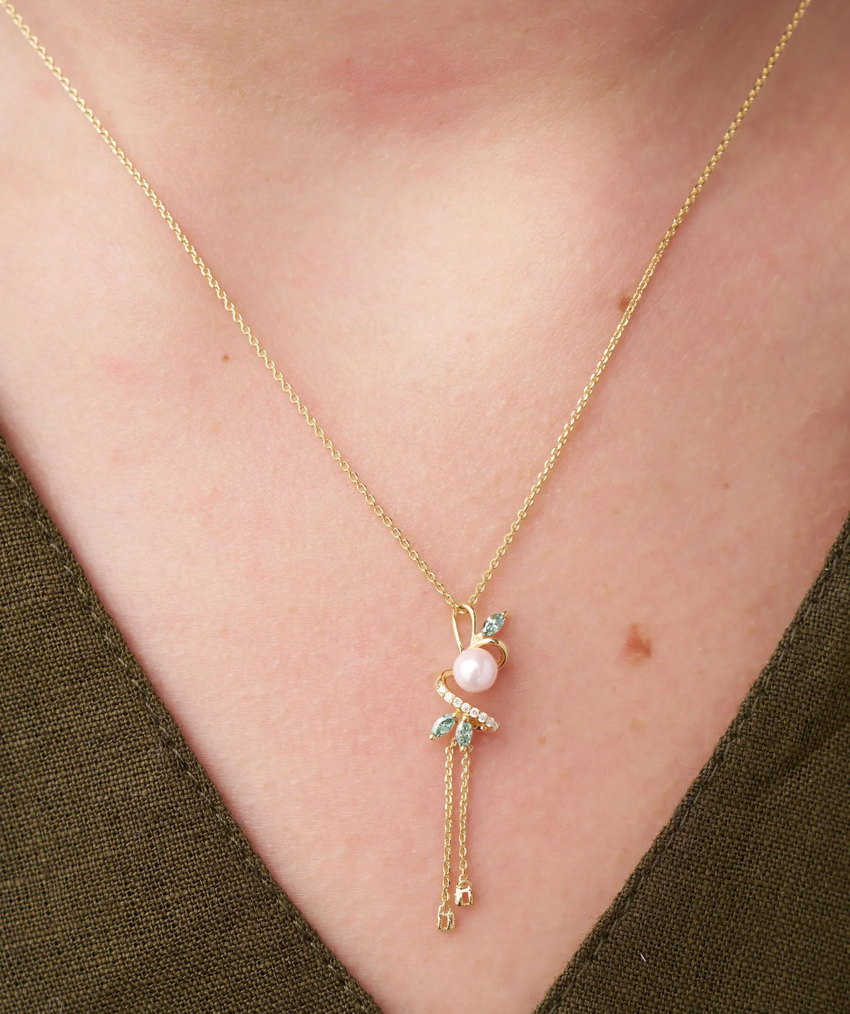 Pink & Green Gemstone Floral Pendant