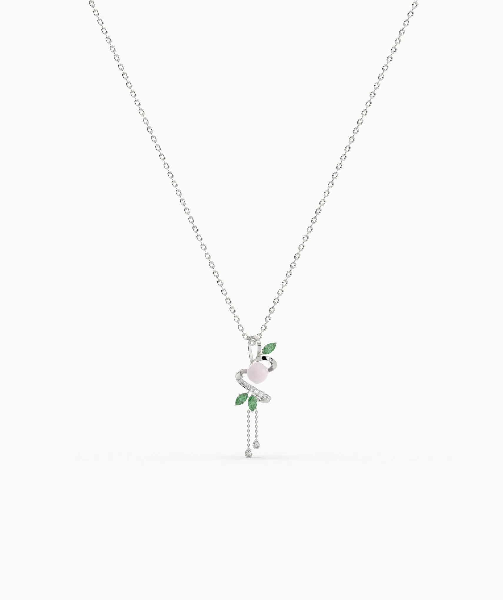 Pink & Green Gemstone Floral Pendant