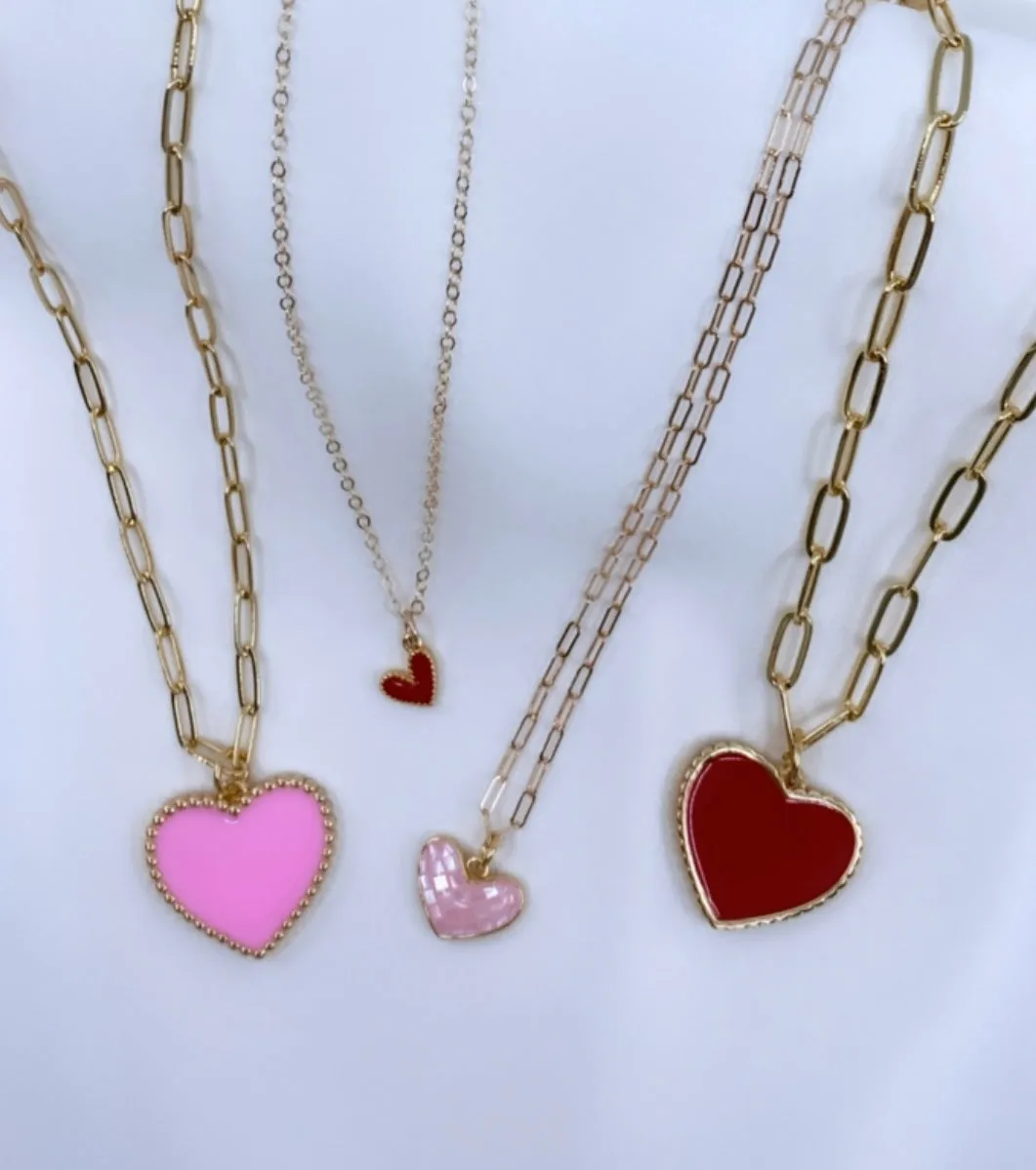 Pink Enamel Heart Pendant
