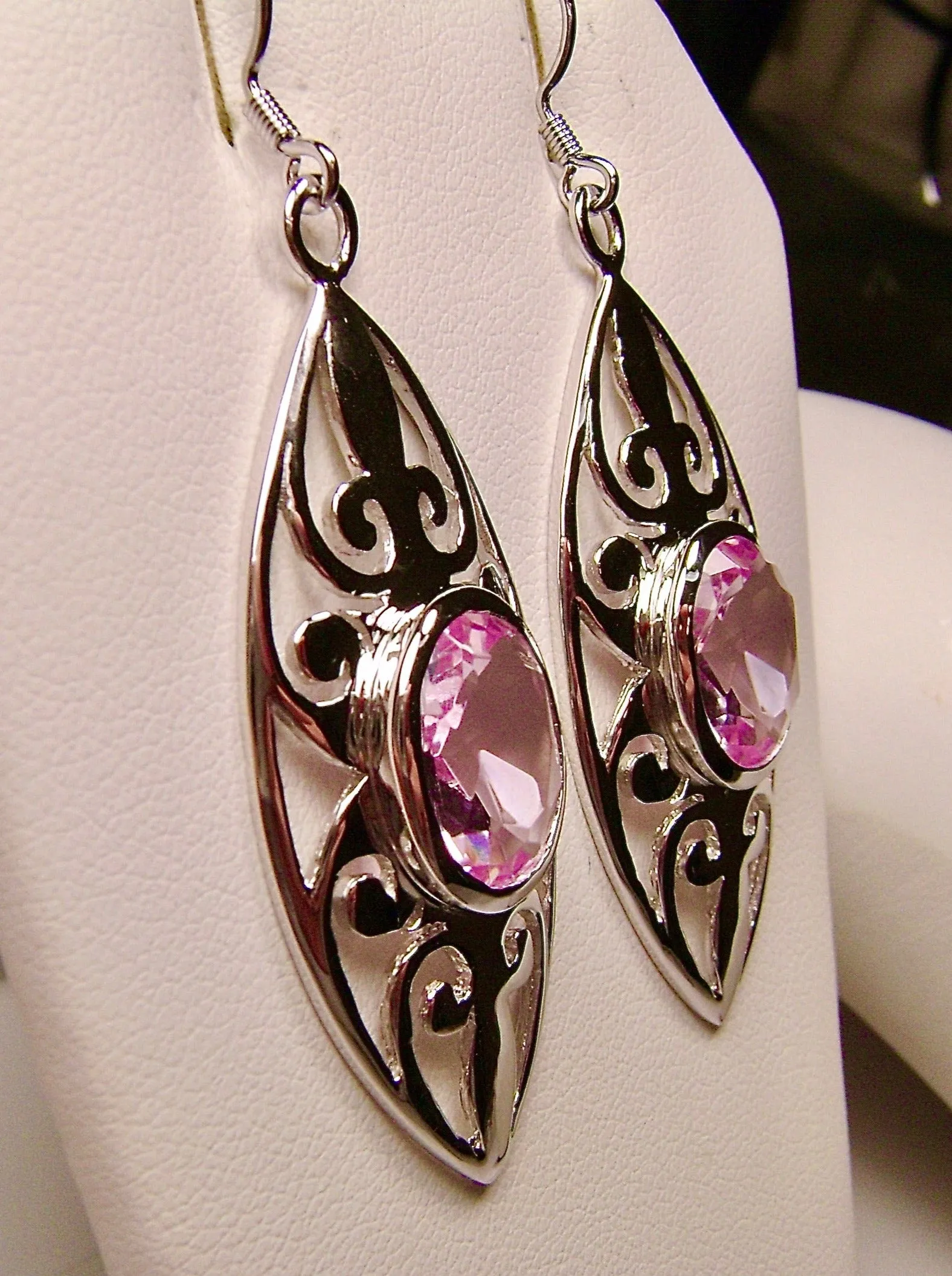 Pink Topaz Earrings, Art Nouveau Jewelry, #E32