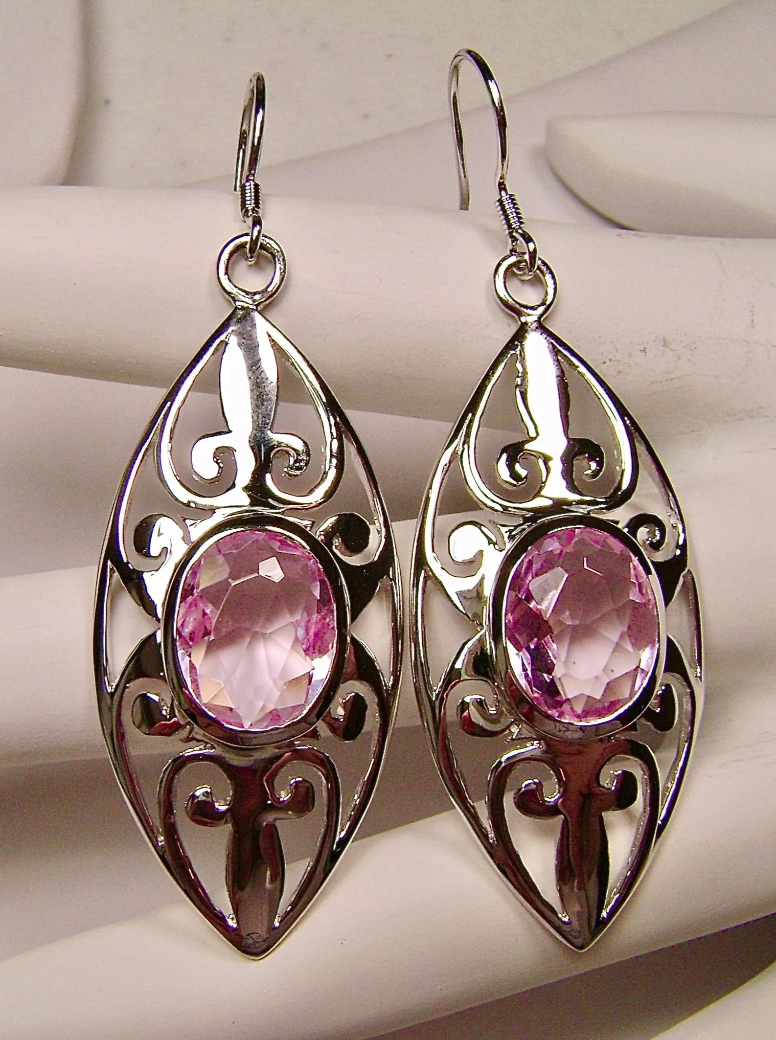 Pink Topaz Earrings, Art Nouveau Jewelry, #E32
