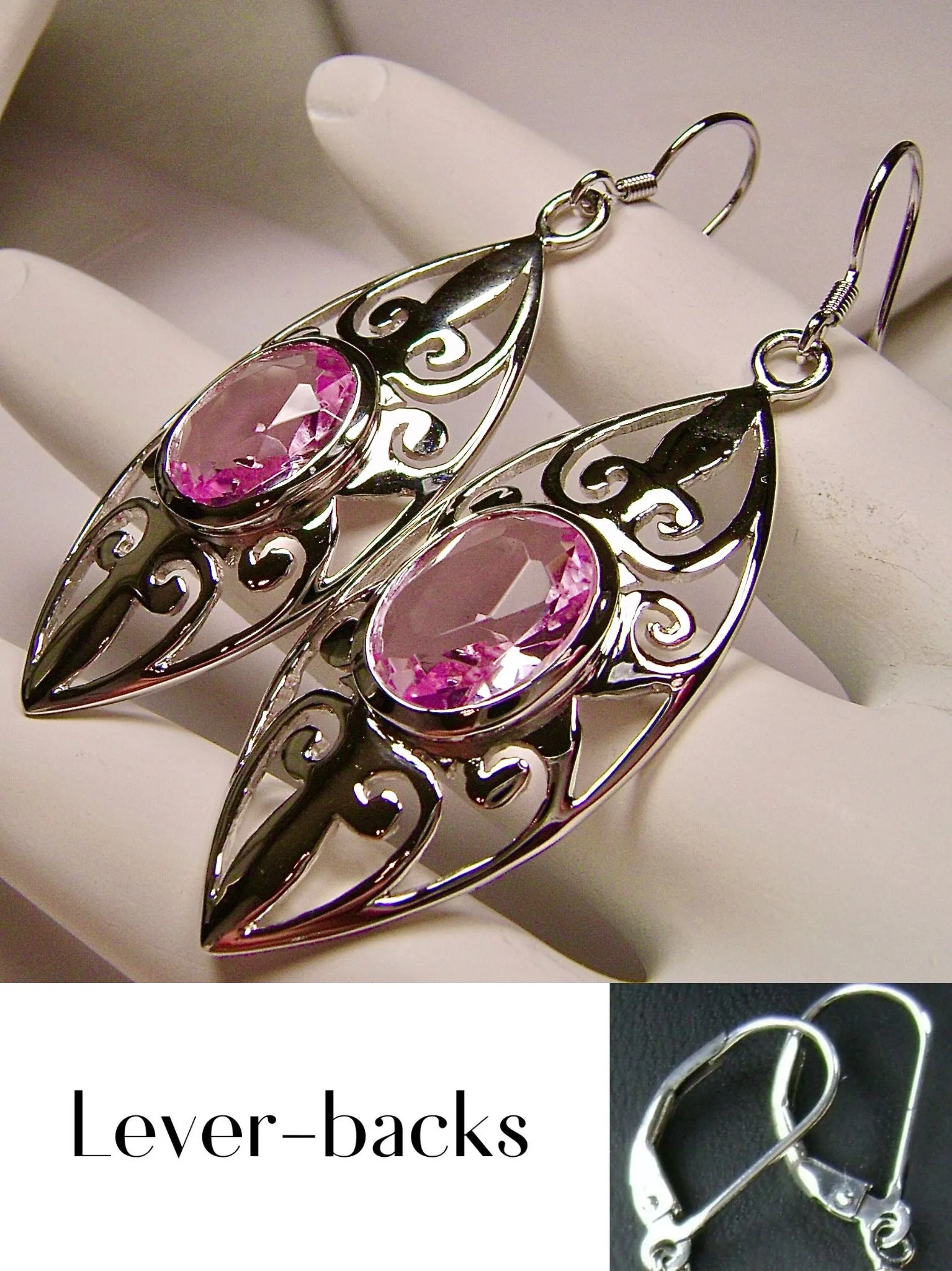 Pink Topaz Earrings, Art Nouveau Jewelry, #E32