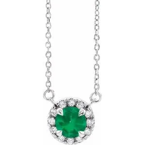 Platinum 4 mm Natural Emerald & .05 CTW Natural Diamond 18" Necklace