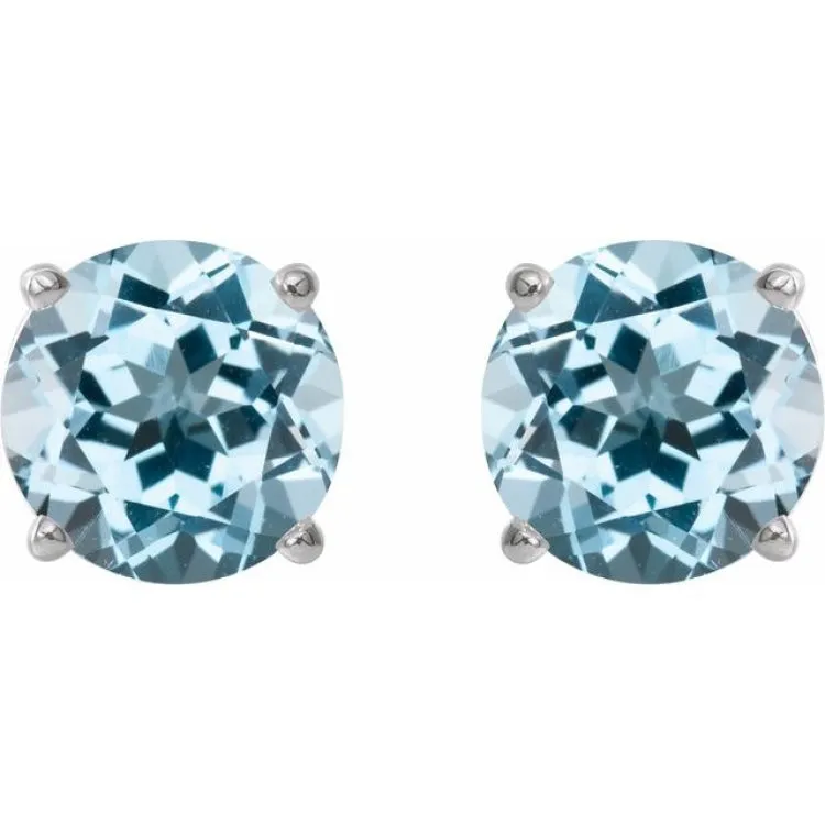 Platinum 8 mm Natural Sky Blue Topaz Stud Earrings