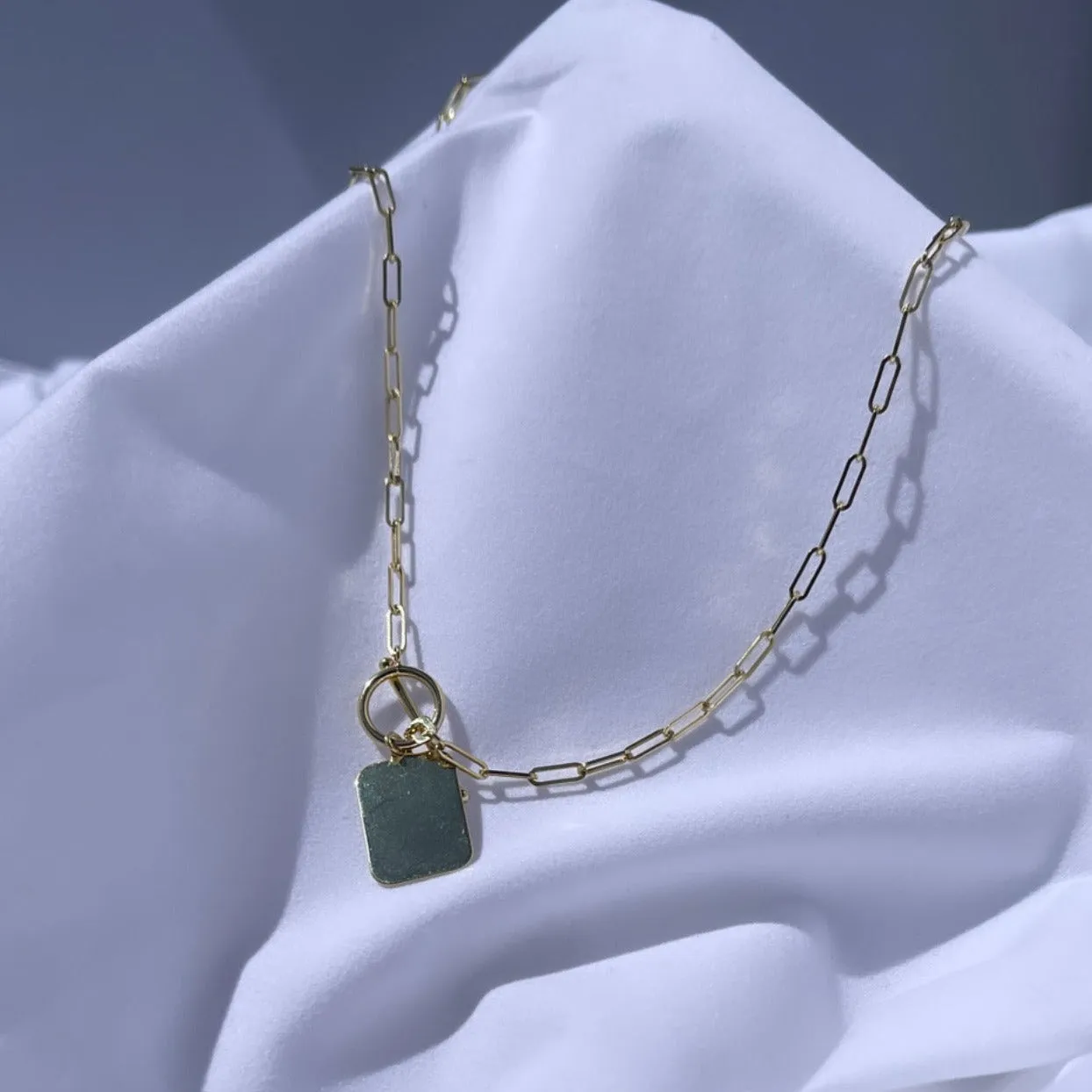 Polished Paper Clip with Toggle and Dog Tag Pendant