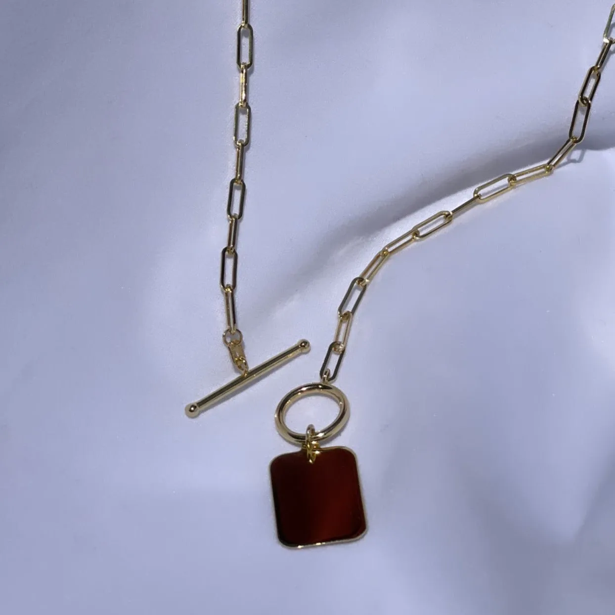 Polished Paper Clip with Toggle and Dog Tag Pendant