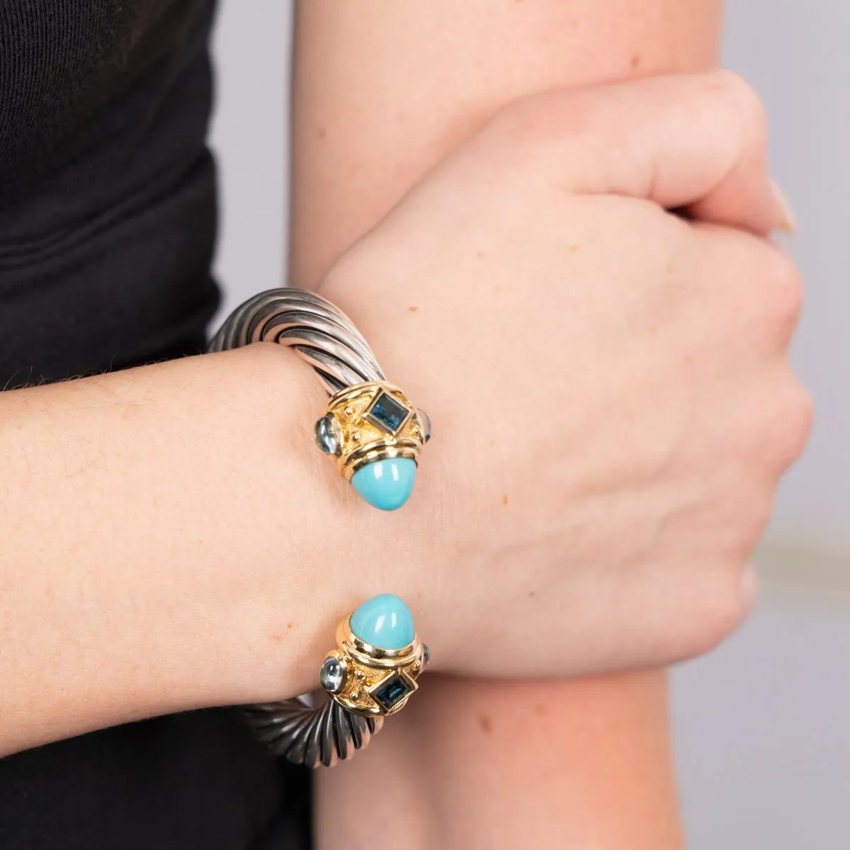 Pre-Owned David Yurman Turquoise Renaissance Classic Cable Cuff