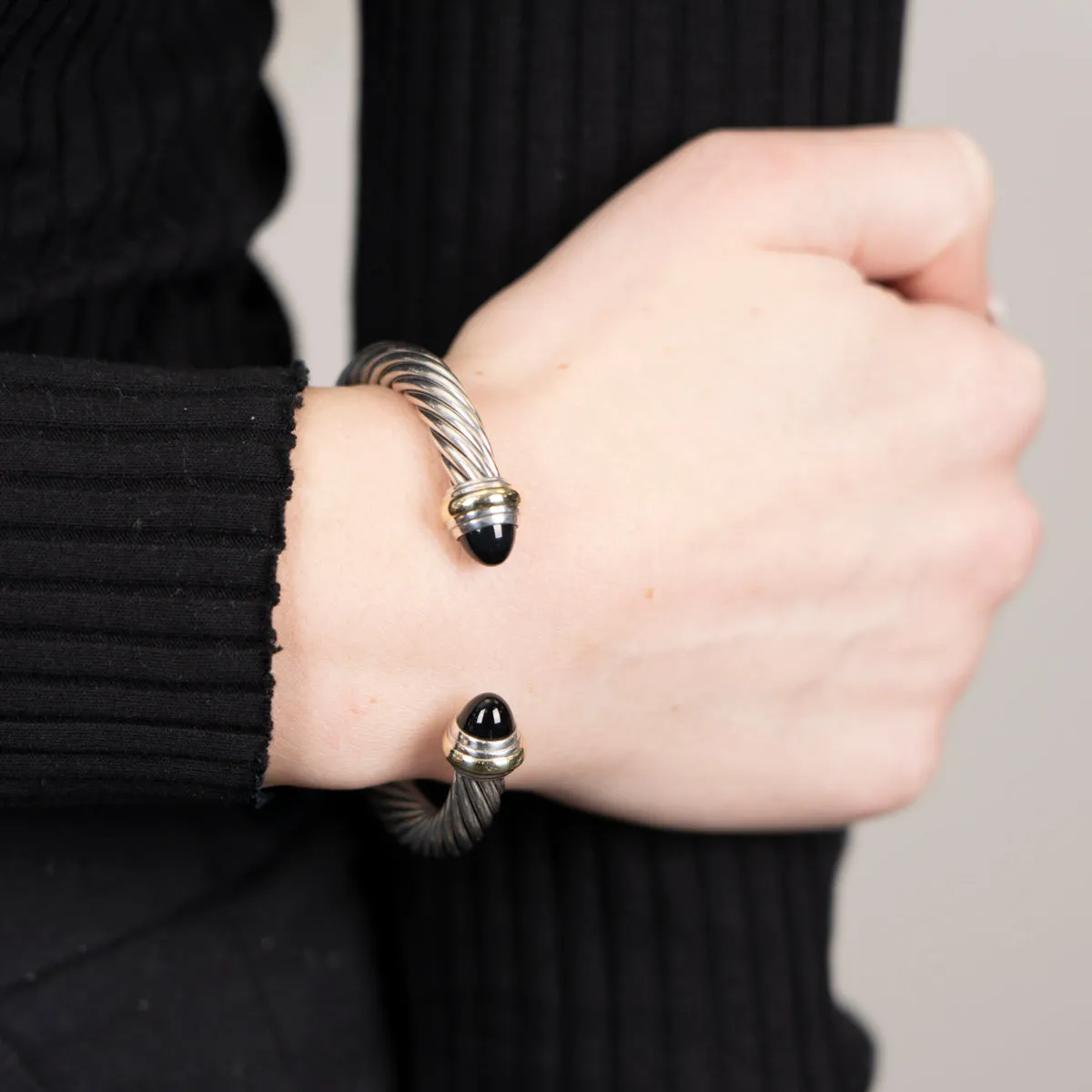 Pre-Owned David Yurman Two-Tone Black Onyx Classic Cable Cuff