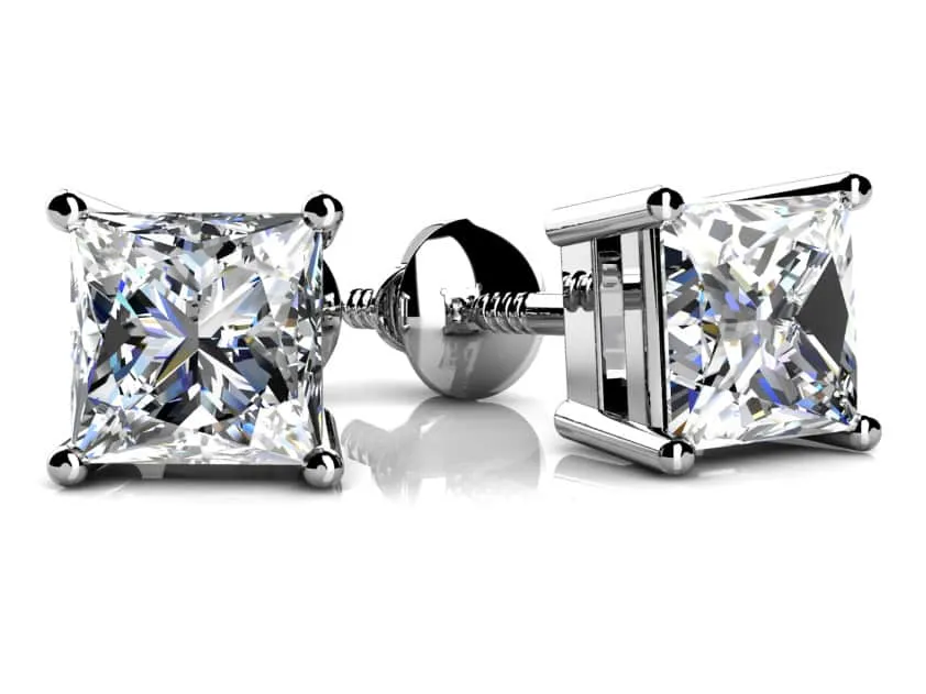 Princess Cut Diamond Stud Earrings with 0.25 ct.(finished) 2.75mm