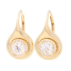 Prong Set White Topaz French Hook Earrings with Diamond Halo