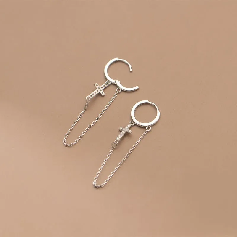 Punk Cross Diamond Hoop Earrings