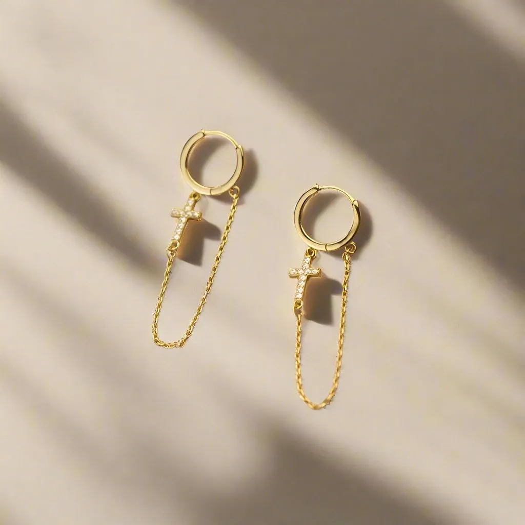 Punk Cross Diamond Hoop Earrings