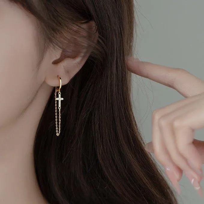 Punk Cross Diamond Hoop Earrings