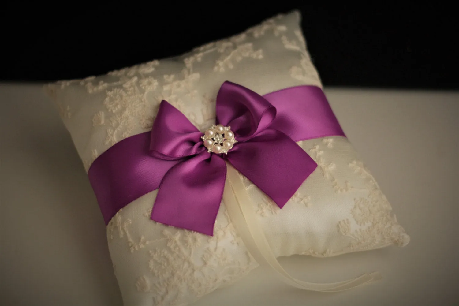 Purple Flower Girl Basket and Ring Bearer Pillow Set