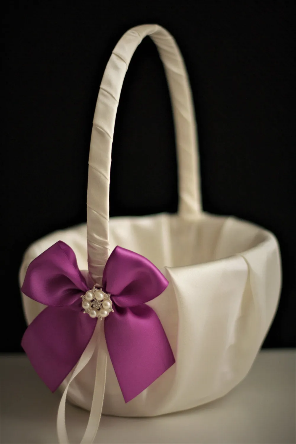 Purple Flower Girl Basket and Ring Bearer Pillow Set