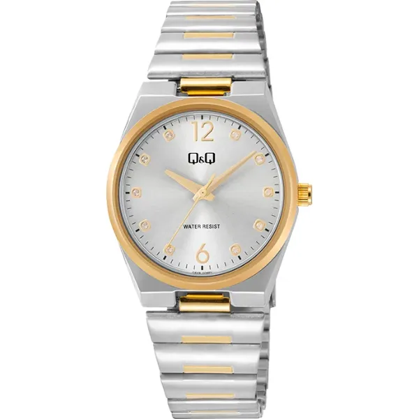 Q&Q Two-Tone Stainless Steel Gold Dial Quartz Watch for Ladies - Q84B008PY
