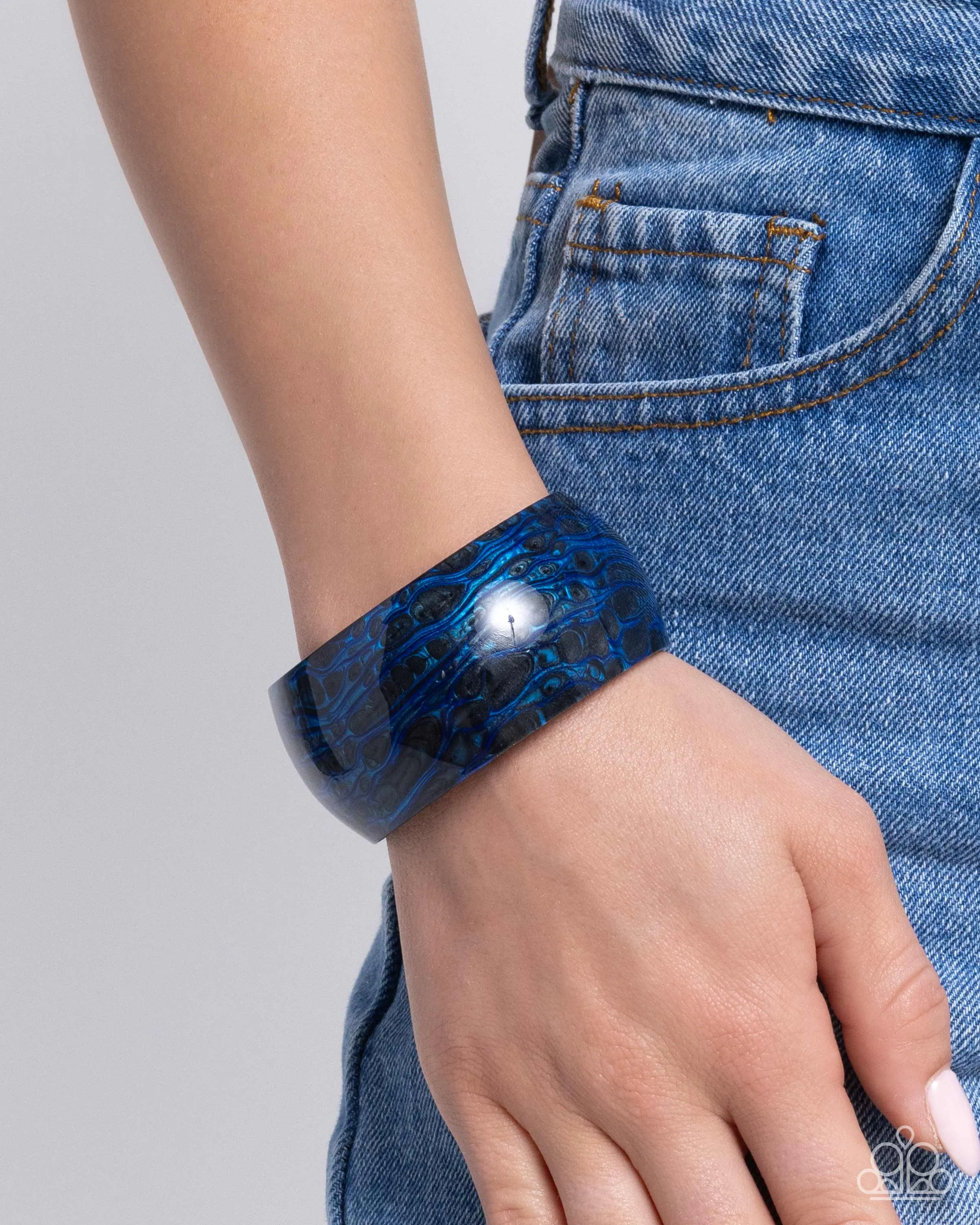 Radical Rendezvous - Blue - and Black Swirl Acrylic Paparazzi Cuff Bracelet