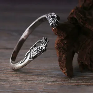 Real Solid 925 Sterling Silver Cuff Bracelet Bangle Smilodon Saber-toothed Tiger Skulls Punk Jewelry