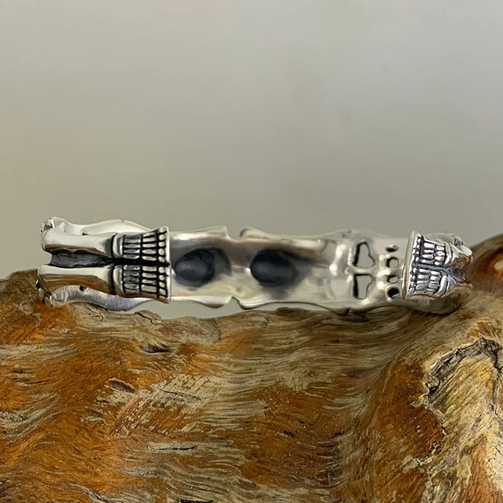 Real Solid 925 Sterling Silver Cuff Bracelets Skeletons Skulls Gothic Punk Jewelry Open Bangle